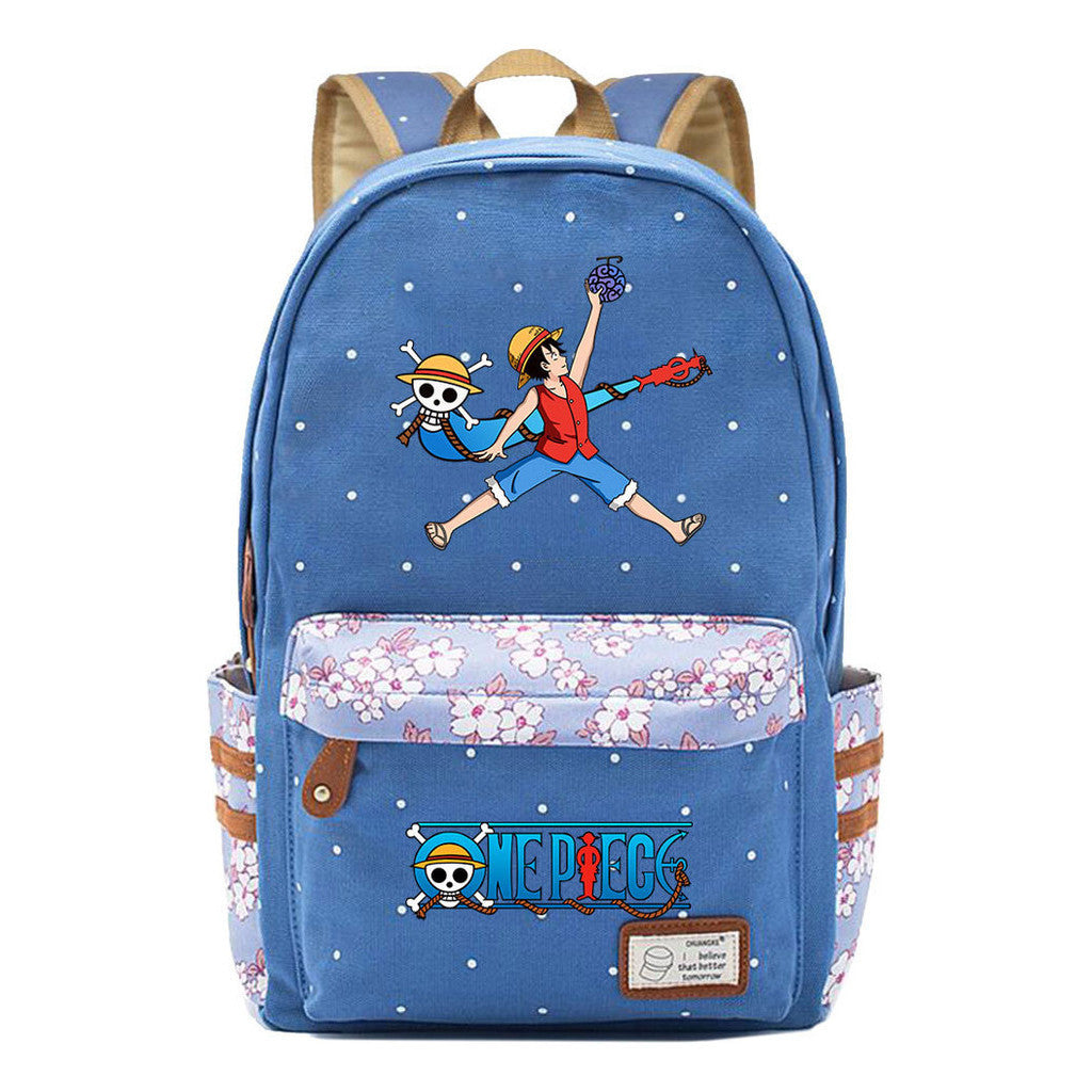 Anime Pirate King Lufei Printed Student School Bag Fragmented Flower Leisure Backpack