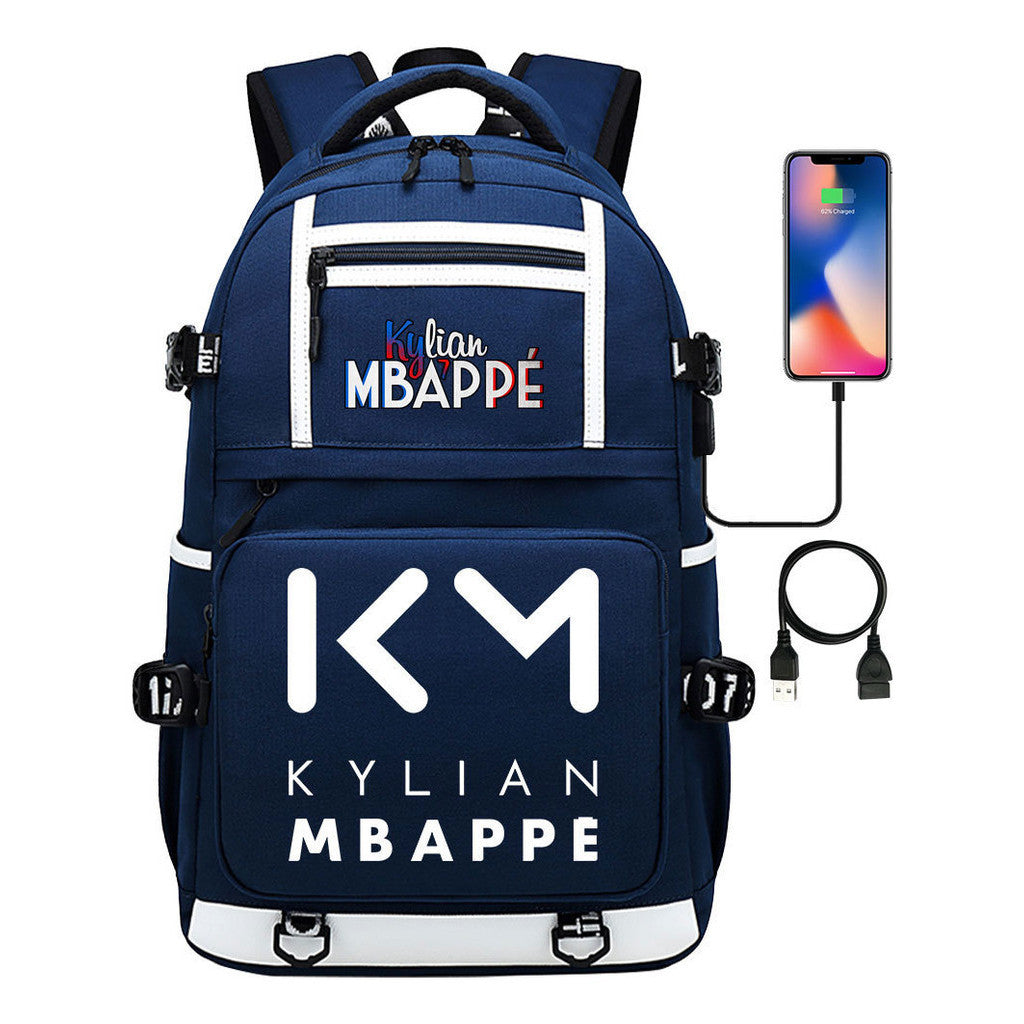Football Star Mbappe Printed Usb Youth Student Backpack, Boy's And Girl's Backpack, Leisure Travel Backpack