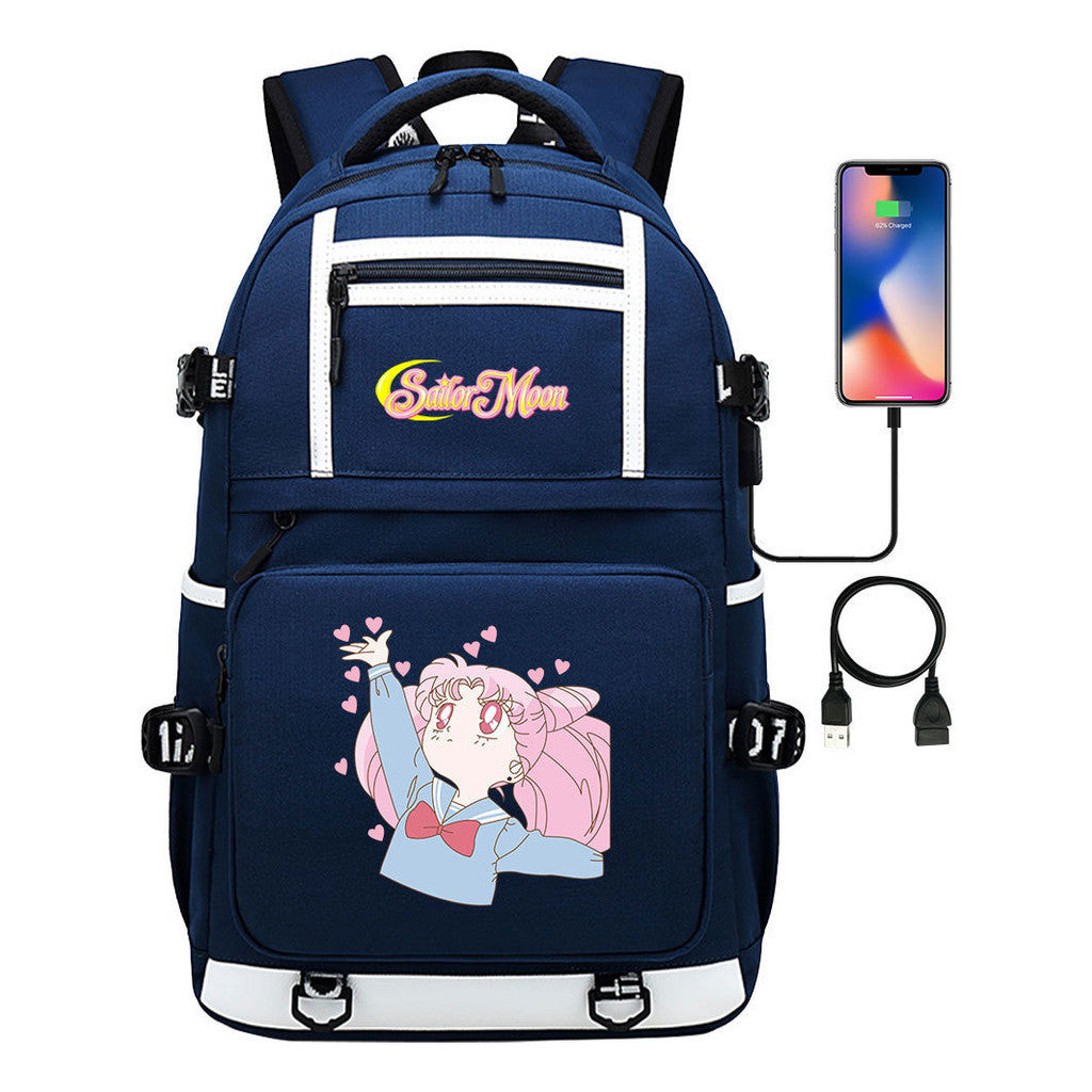 Anime Beauty Girl Warrior Usb Youth Student School Bag Men's And Women's Backpack Leisure Travel Backpack