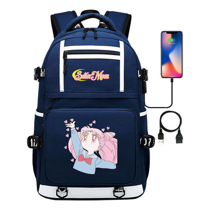 Anime Beauty Girl Warrior Usb Youth Student School Bag Men's And Women's Backpack Leisure Travel Backpack