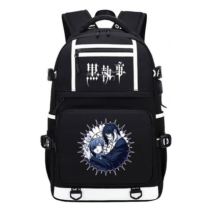 Manga Black Deacon Black Butler Printed Usb Youth Student Backpack Men's And Women's Leisure Travel Backpack