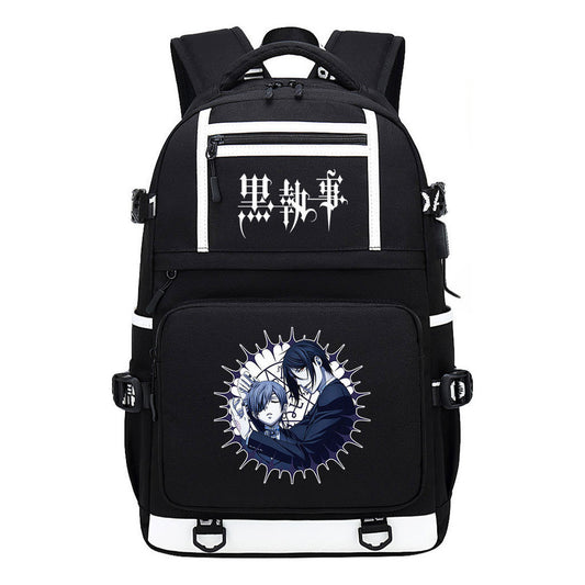 Manga Black Deacon Black Butler Printed Usb Youth Student Backpack Men's And Women's Leisure Travel Backpack
