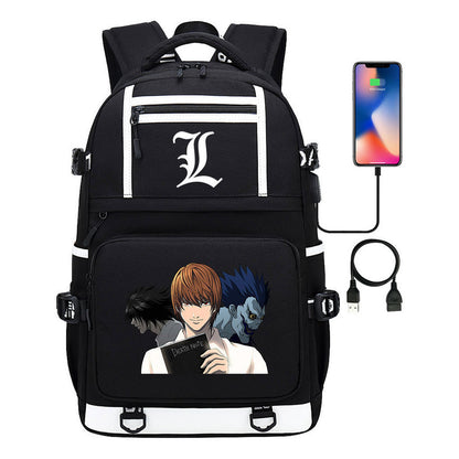 Cartoon Comics Death Note Printed Usb Youth Student Backpack Men's And Women's Leisure Travel Backpack