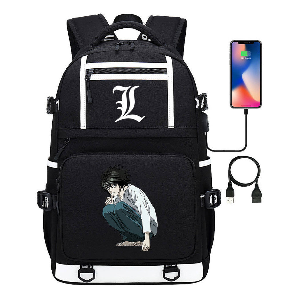 Cartoon Comics Death Note Printed Usb Youth Student Backpack Men's And Women's Leisure Travel Backpack