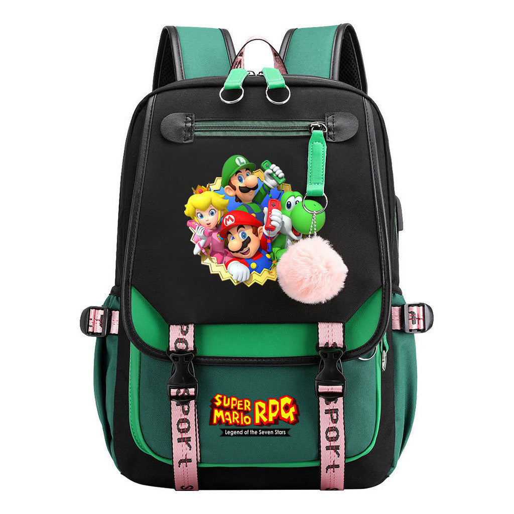 Printed Usb Youth Student Backpack For Men And Women With Casual Woven Strap Flap Backpack