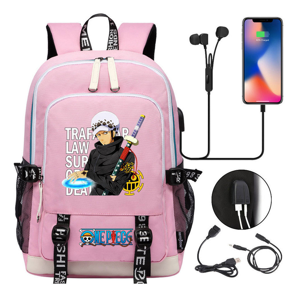 Pirate King Print Youth Student Backpack Usb Casual Backpack