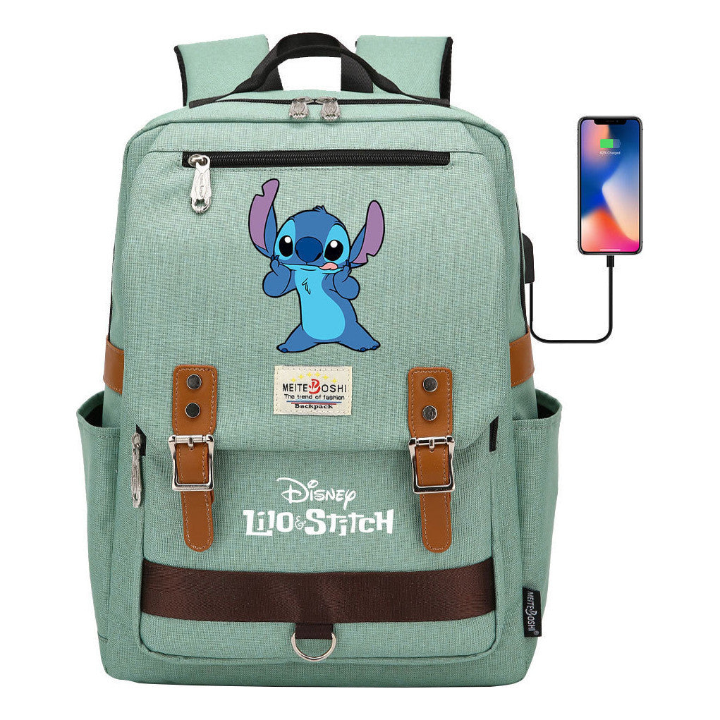 Anime Star Baby Stitch Printed Youth Student School Bag Casual Magnetic Buckle Backpack