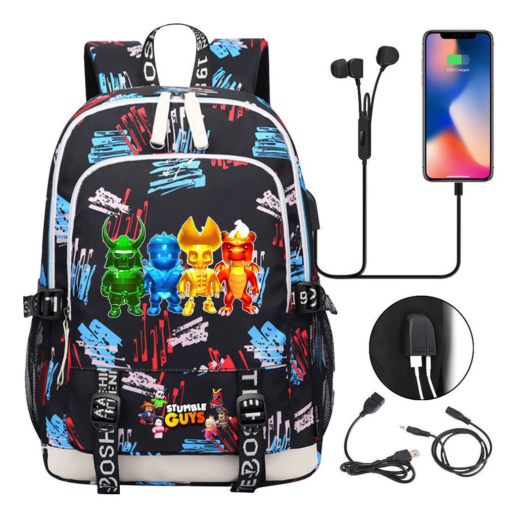 Printed Youth Student Backpack Usb Casual Backpack