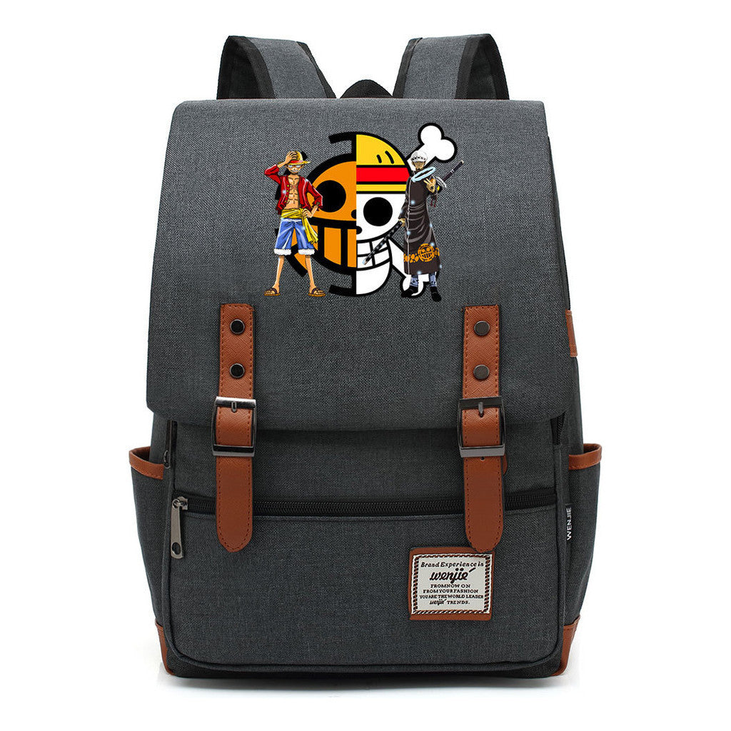 Anime Pirate King Luffy Printed Youth School Bag For Men And Women With Casual Belt Buckle Classic Backpack
