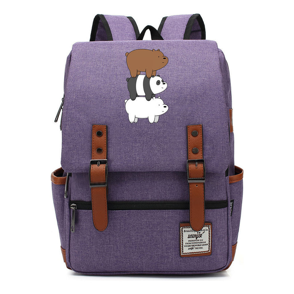 Cartoon Cute Three Bears Printed Youth School Bag For Men And Women Leisure Belt Buckle Classic Backpack