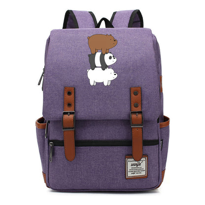 Cartoon Cute Three Bears Printed Youth School Bag For Men And Women Leisure Belt Buckle Classic Backpack