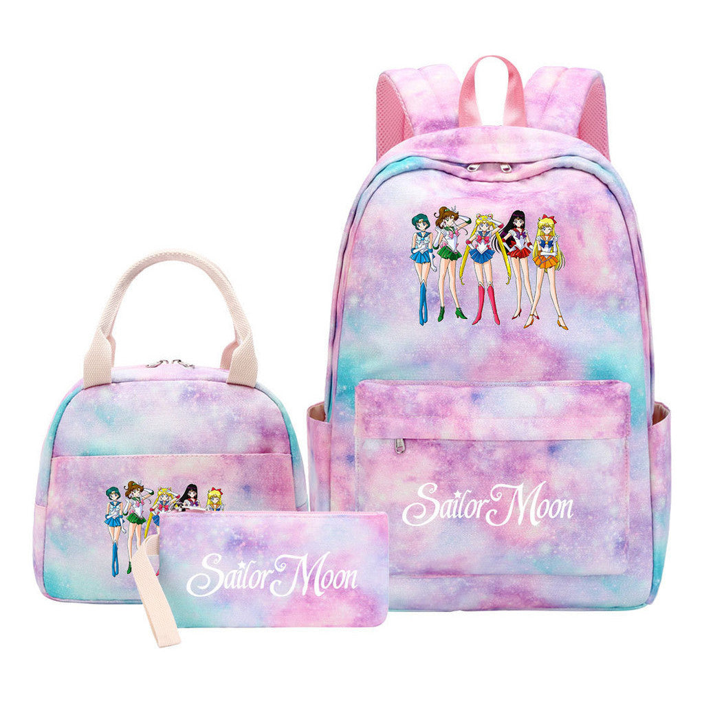 Beautiful Girl Warrior Teenage Student Girl Backpack Lunch Bag Three Piece Set Backpack Cover