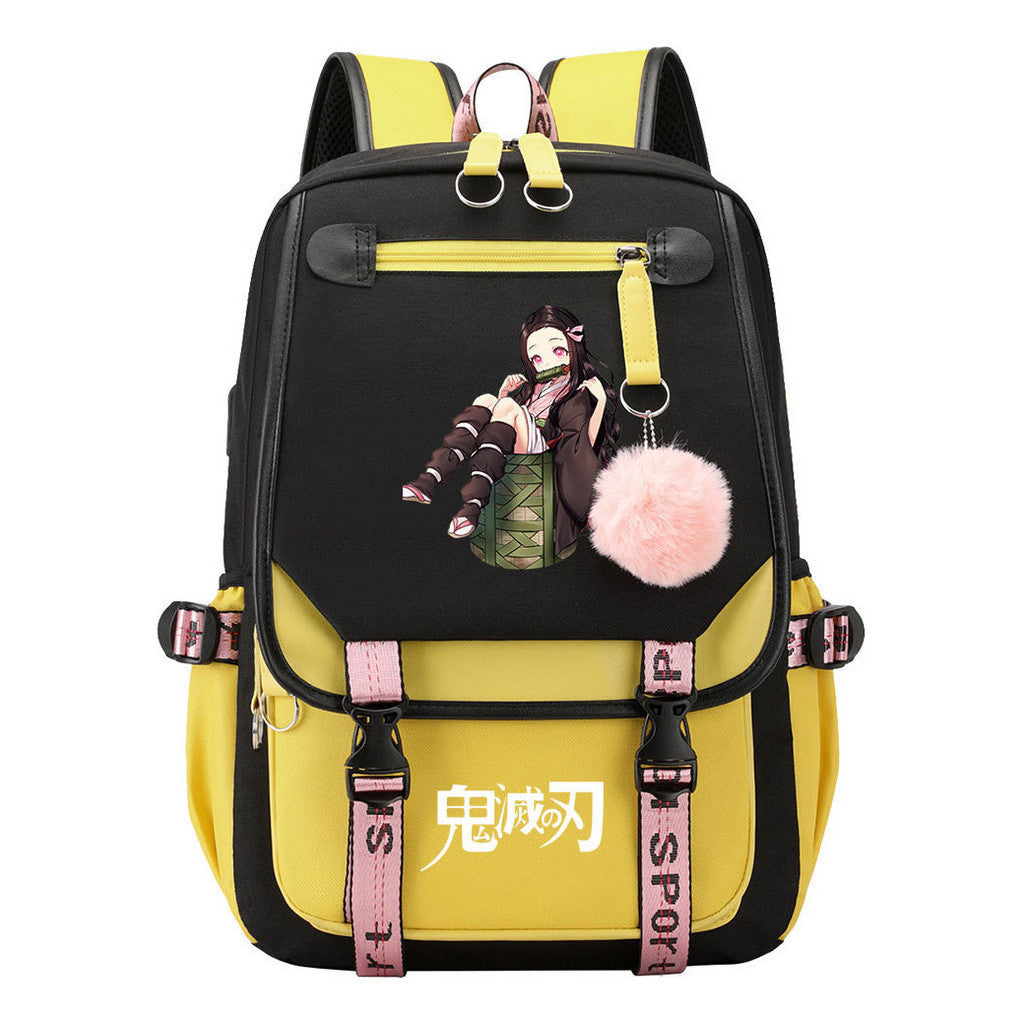 Cartoon Fashion Usb Youth Student Backpack Men's And Women's Leisure Ribbon Flip Backpack