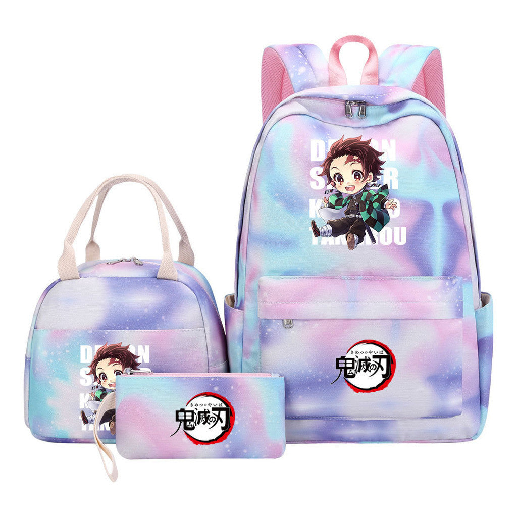 Cartoon Fashion Youth Student Girls School Bag Lunch Bag Three Piece Set Backpack
