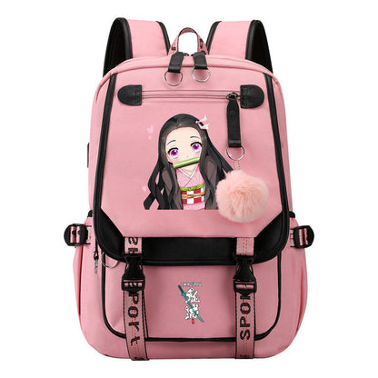 Cartoon Fashion Usb Youth School Bag For Boys And Girls Casual Ribbon Flip Backpack