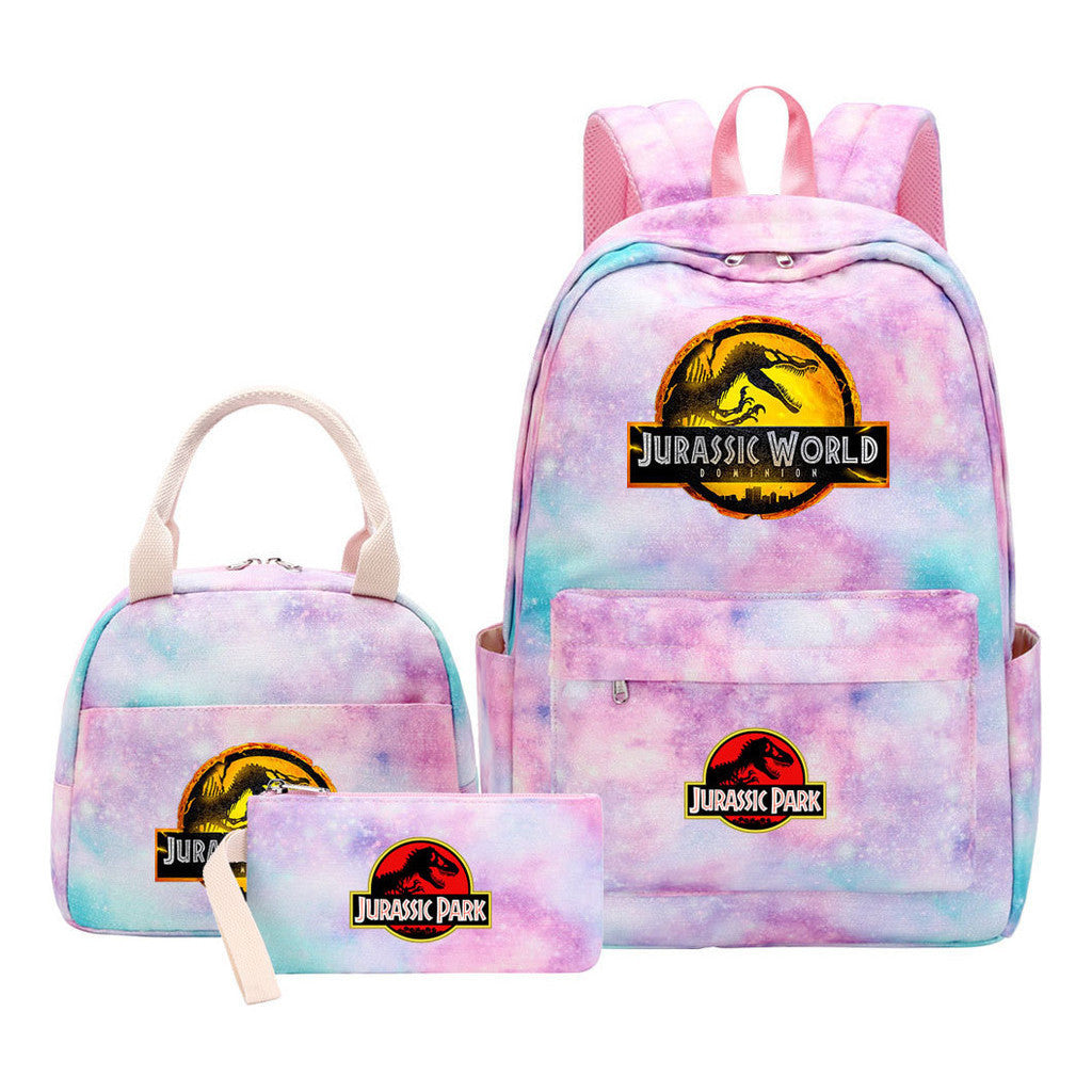 Jurassic Park Dinosaur Youth Student Girls School Bag Lunch Bag Three Piece Set Backpack Set
