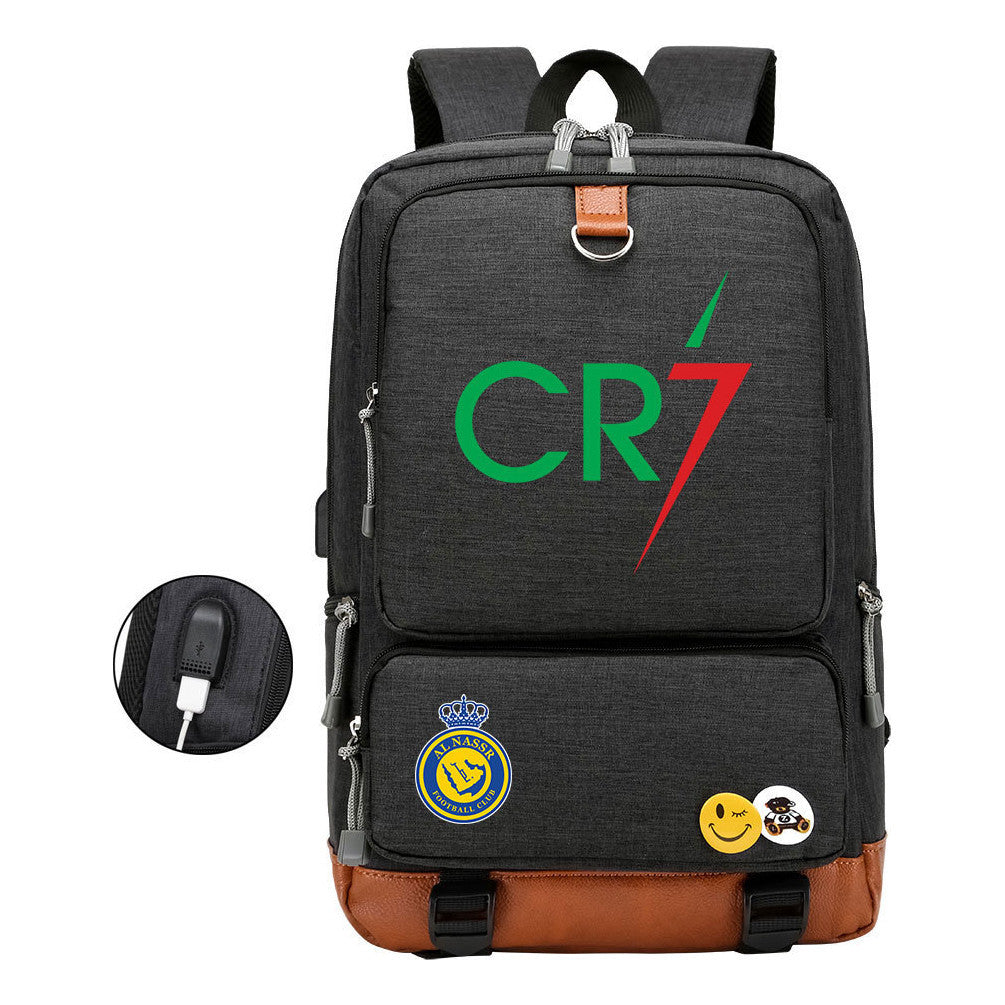 Football Star Cristiano Ronaldo Printed Usb Youth Student Backpack For Leisure Travel Backpack