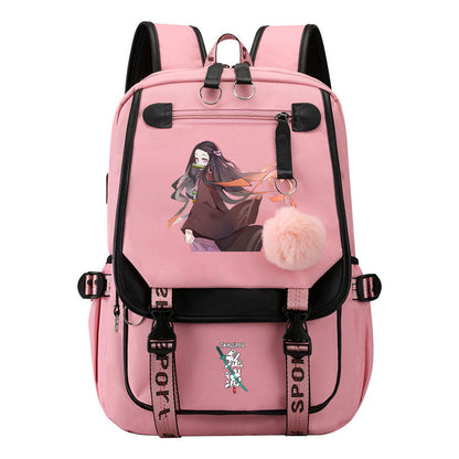 Cartoon Fashion Usb Youth Student School Bag Casual Ribbon Flip Backpack