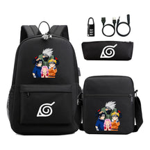 Naruto Usb Password Lock Youth Student Backpack Three Piece Set For Men And Women Backpack Set