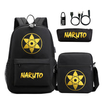Golden Naruto Usb Password Lock Teenage Student School Bag Three Piece Backpack Set