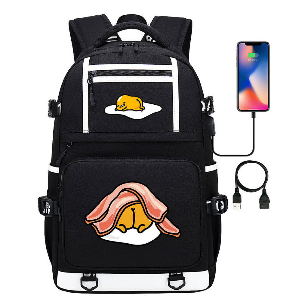 Cartoon Comics Lazy Egg Usb Youth Student Backpack Boys And Girls Backpack Leisure Travel Bag