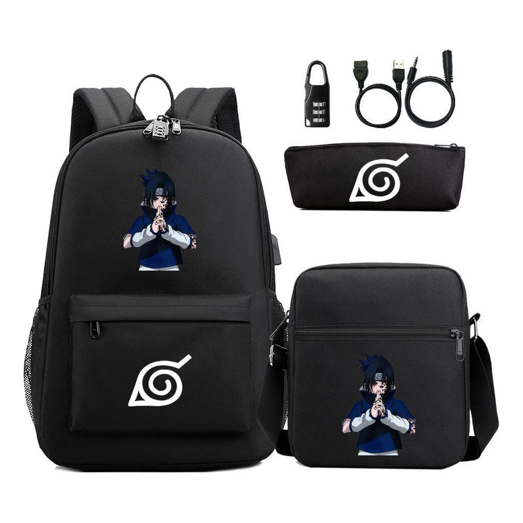 Naruto Usb Password Lock Backpack Three Piece Set For Men And Women Backpack Set