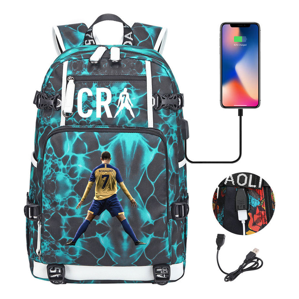 Football Star Cristiano Ronaldo Printed Youth Student Backpack Leisure Travel Backpack