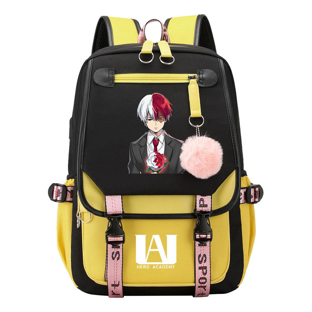 My Heroes Academy Usb Youth Student Backpack For Boys And Girls, Casual Woven Strap Flip Back Backpack