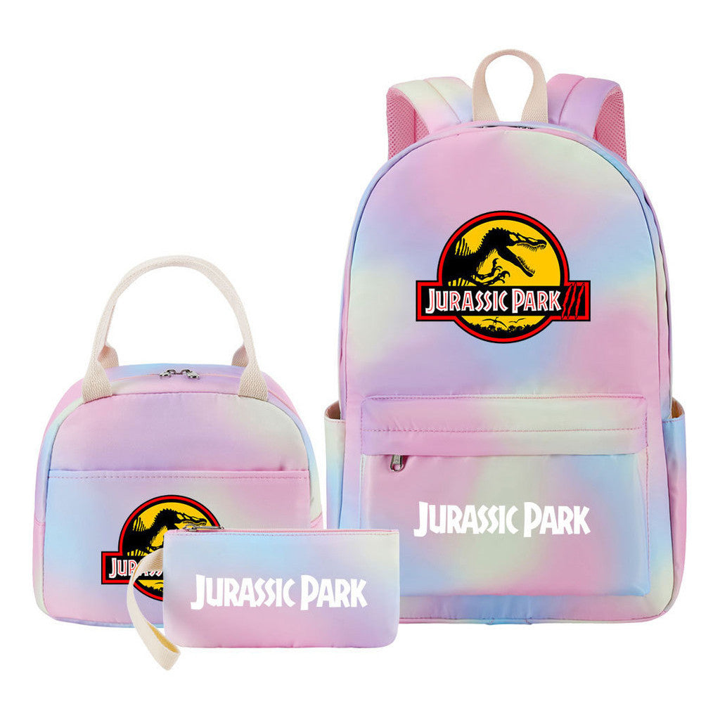 Jurassic Park Dinosaur Youth Student Girls School Bag Lunch Bag Three Piece Set Backpack Set