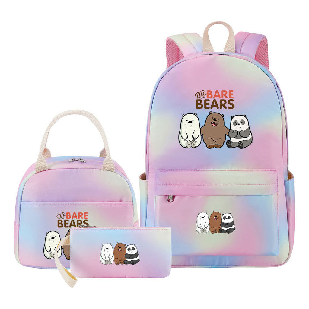 Cartoon Cute Three Cheap Bears Youth Student Girls School Bag Lunch Bag Three Piece Set Backpack Set