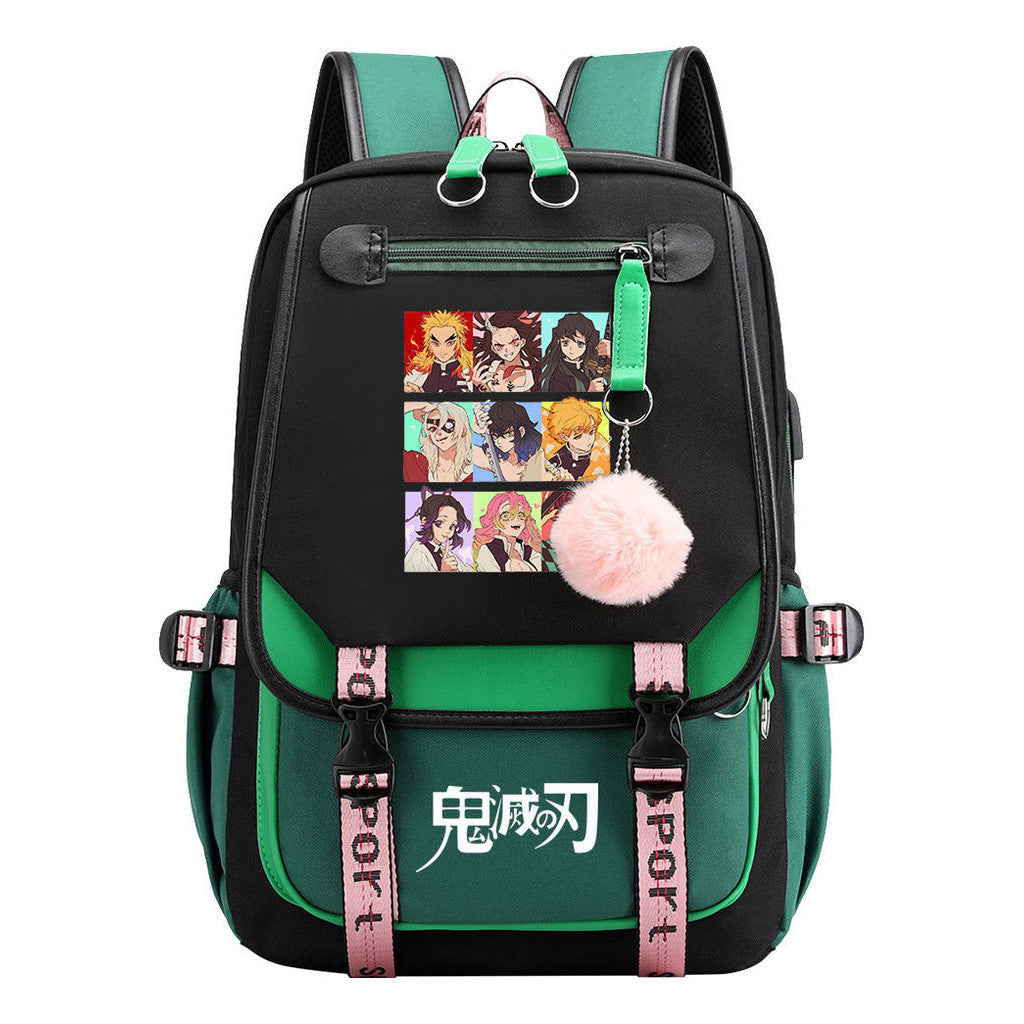 Cartoon Fashion Usb Youth Student Backpack Boy's And Girl's Leisure Ribbon Flip Backpack