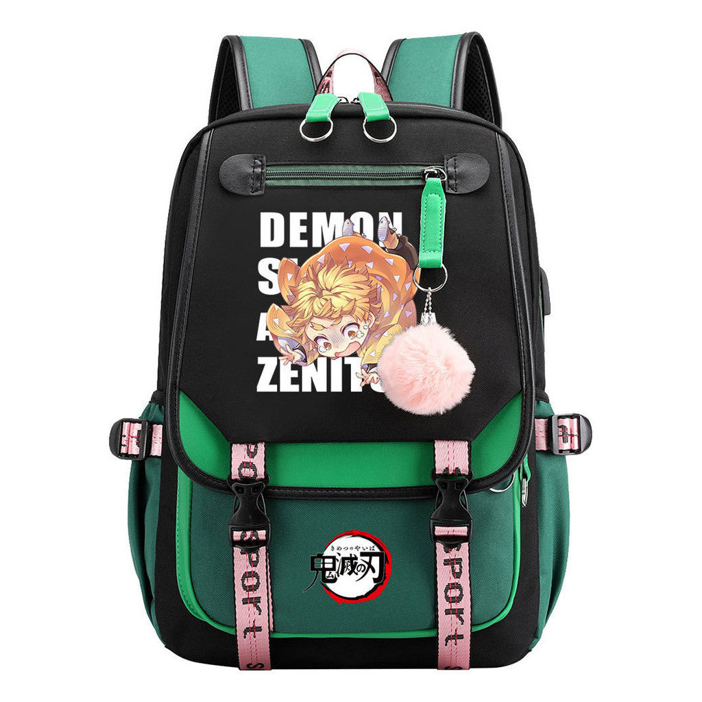 Cartoon Fashion Usb Student Backpack With Casual Woven Strap Flip Back Backpack