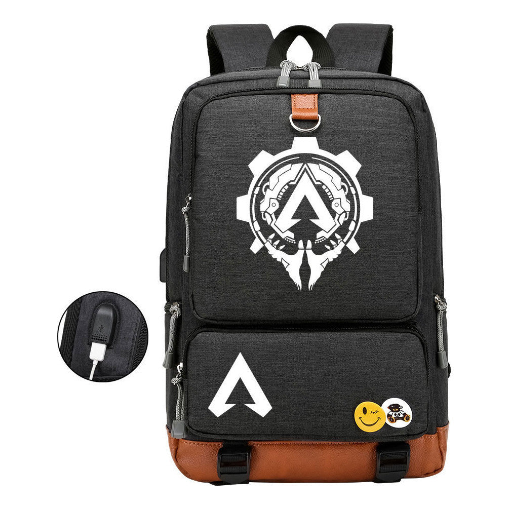 Apex Hero Print Usb Student Backpack For Leisure Travel Backpack