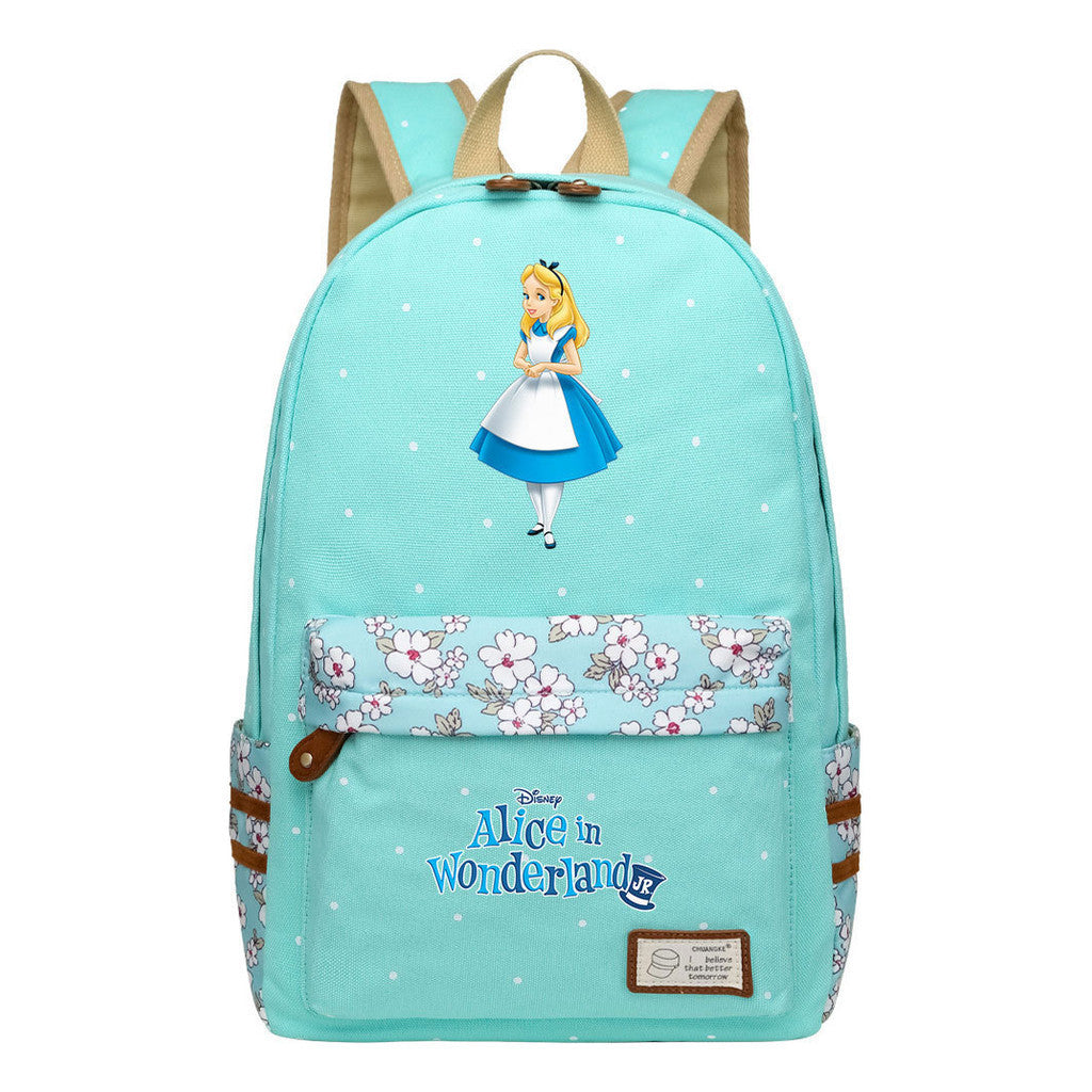 Anime Cartoon Cheshire Cat Print Youth Student Backpack With Floral Casual Backpack