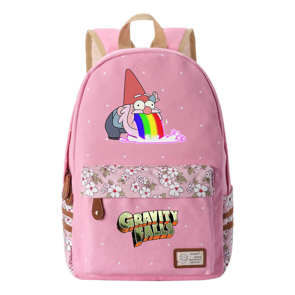 Cartoon, Anime, Bizarre Town, Teenage Student Backpacks, Floral Men's And Women's Backpacks