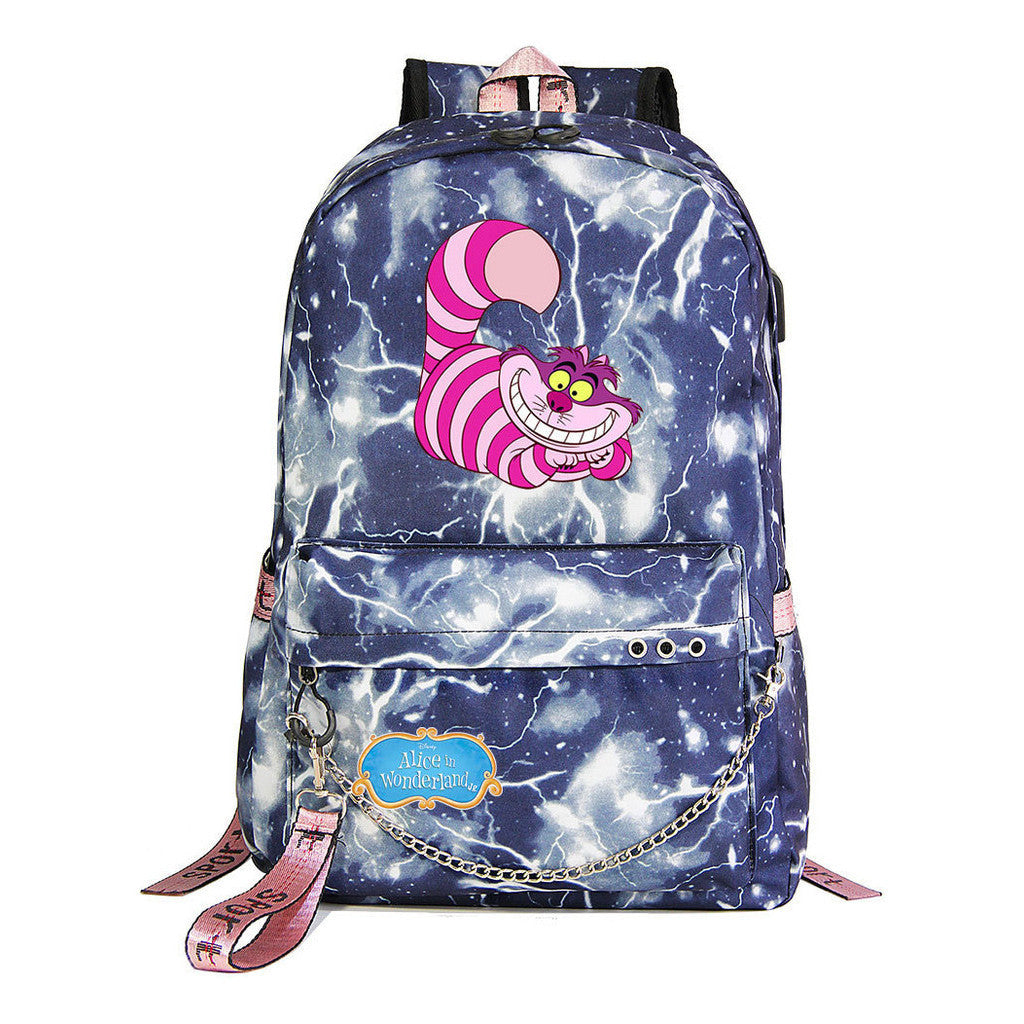 Cheshire Cat Alice's Adventure In Wonderland Youth School Bag Men's And Women's Leisure Weaving Strap Backpack