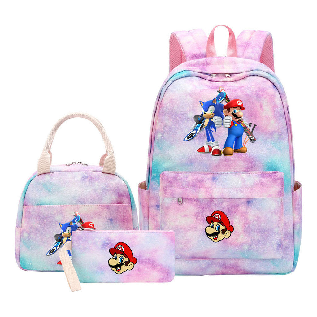 Super Mario Youth Student Girls School Bag Lunch Bag Three Piece Backpack Set