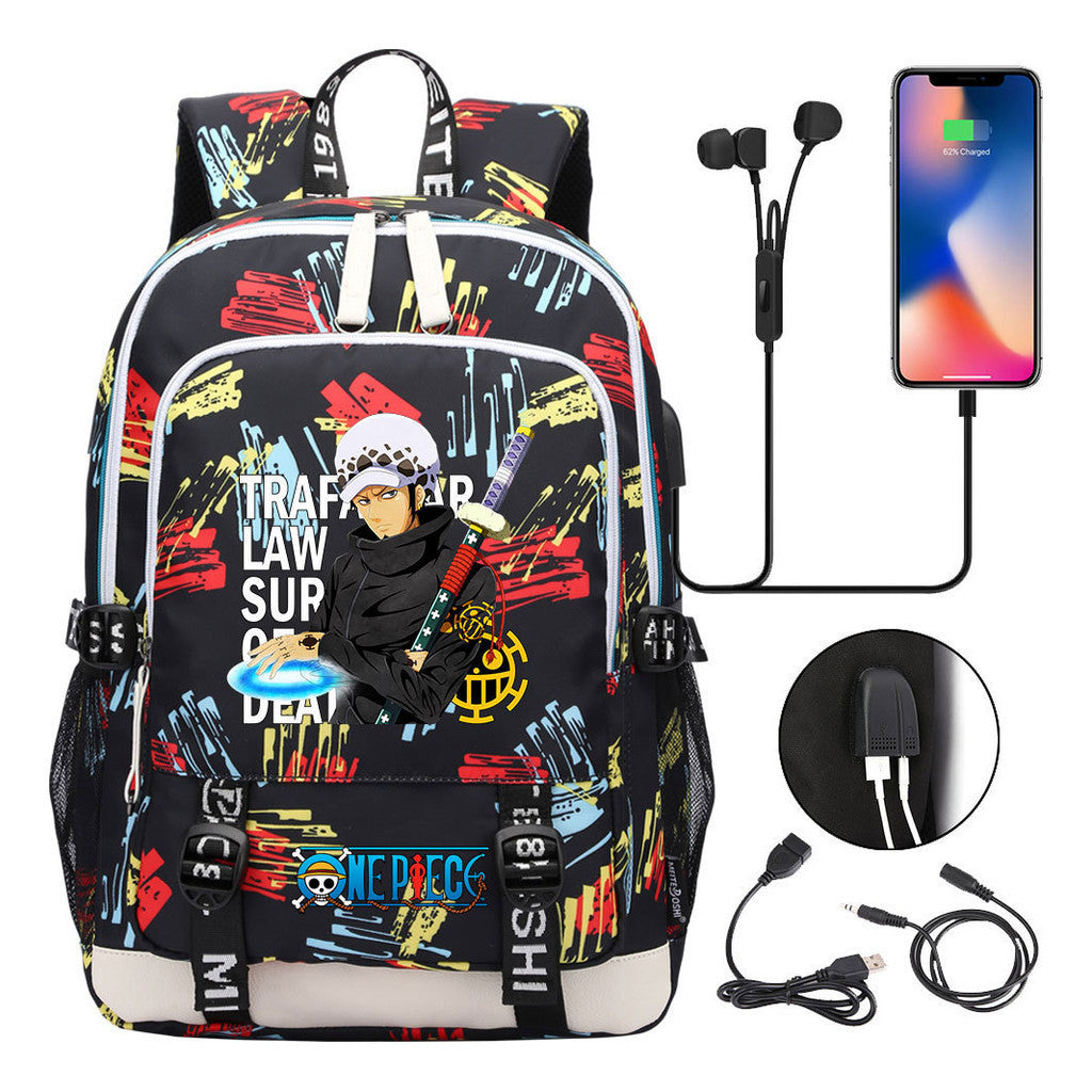 Pirate King Print Youth Student Backpack Usb Casual Backpack