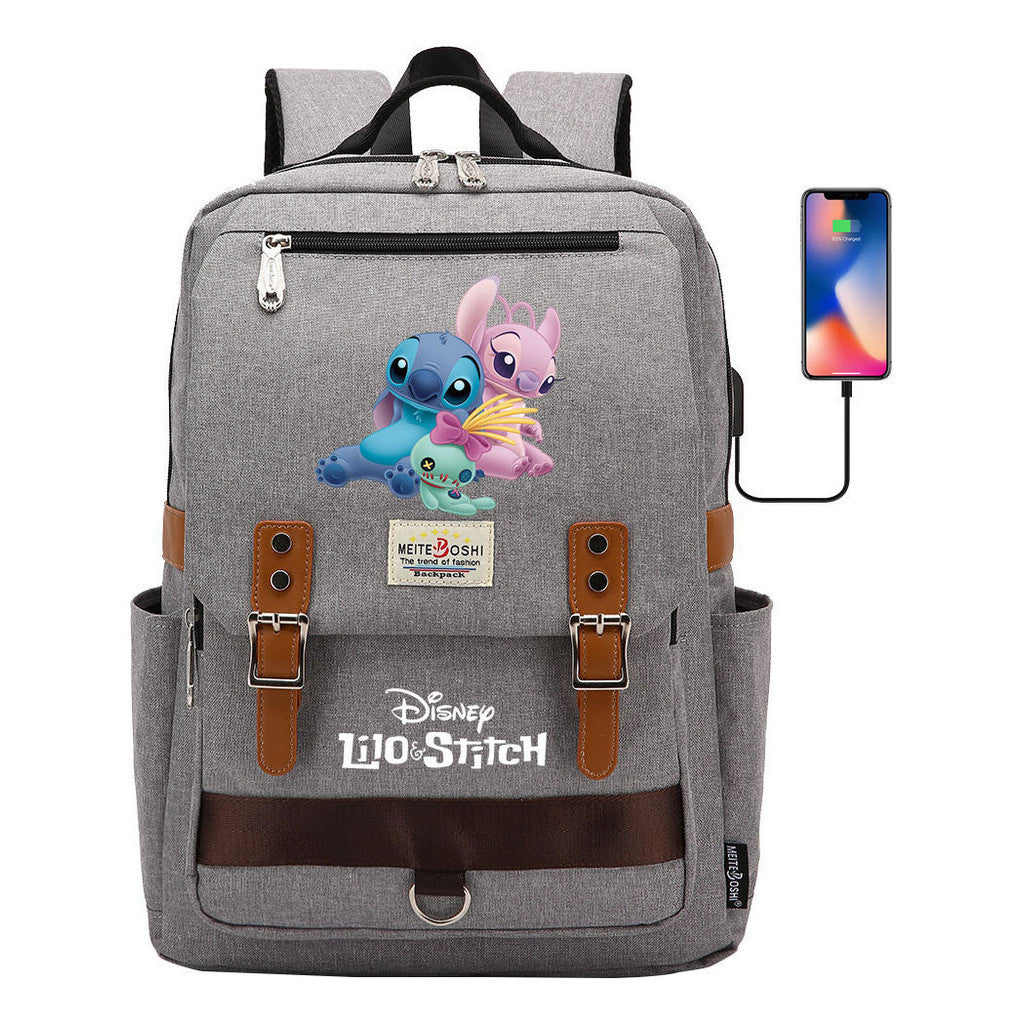 Anime Star Baby Stitch Printed Youth Student School Bag Casual Magnetic Buckle Backpack