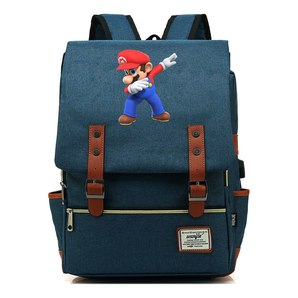 Game Super Mario Youth Student Backpack Usb Casual Backpack
