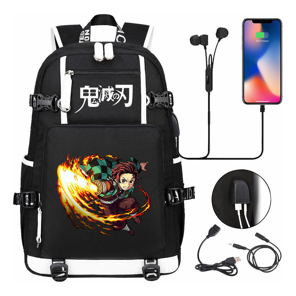 Cartoon Printed Usb Large Capacity Youth Student Backpack For Men And Women's Leisure Travel Backpack