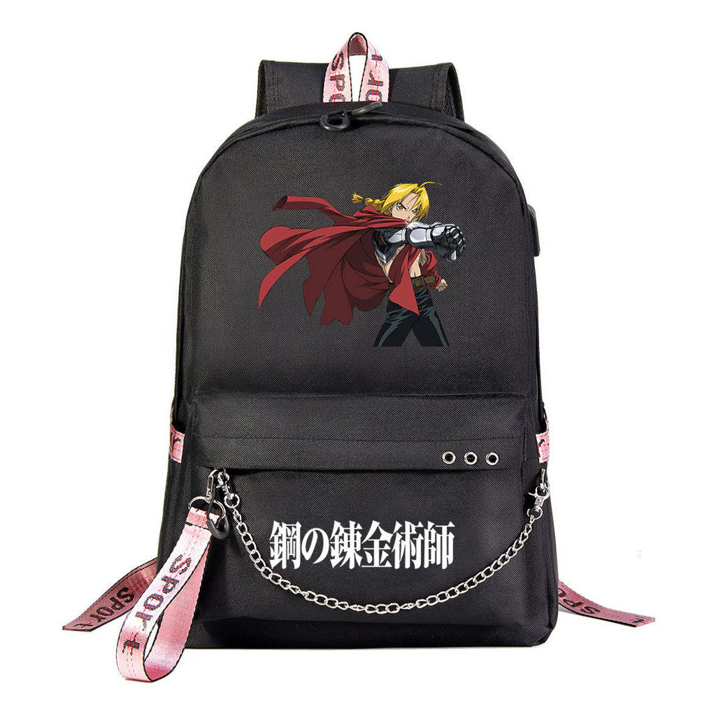 Steel Alchemist Printed Usb Youth Student Backpack For Men And Women's Leisure Travel Backpack