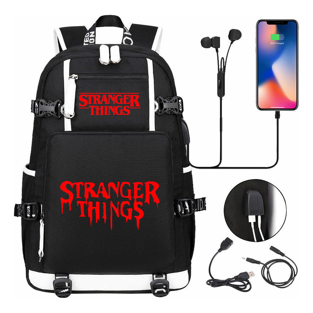 Strange Story Printed Usb Youth Student Backpack For Men And Women's Leisure Travel Backpack
