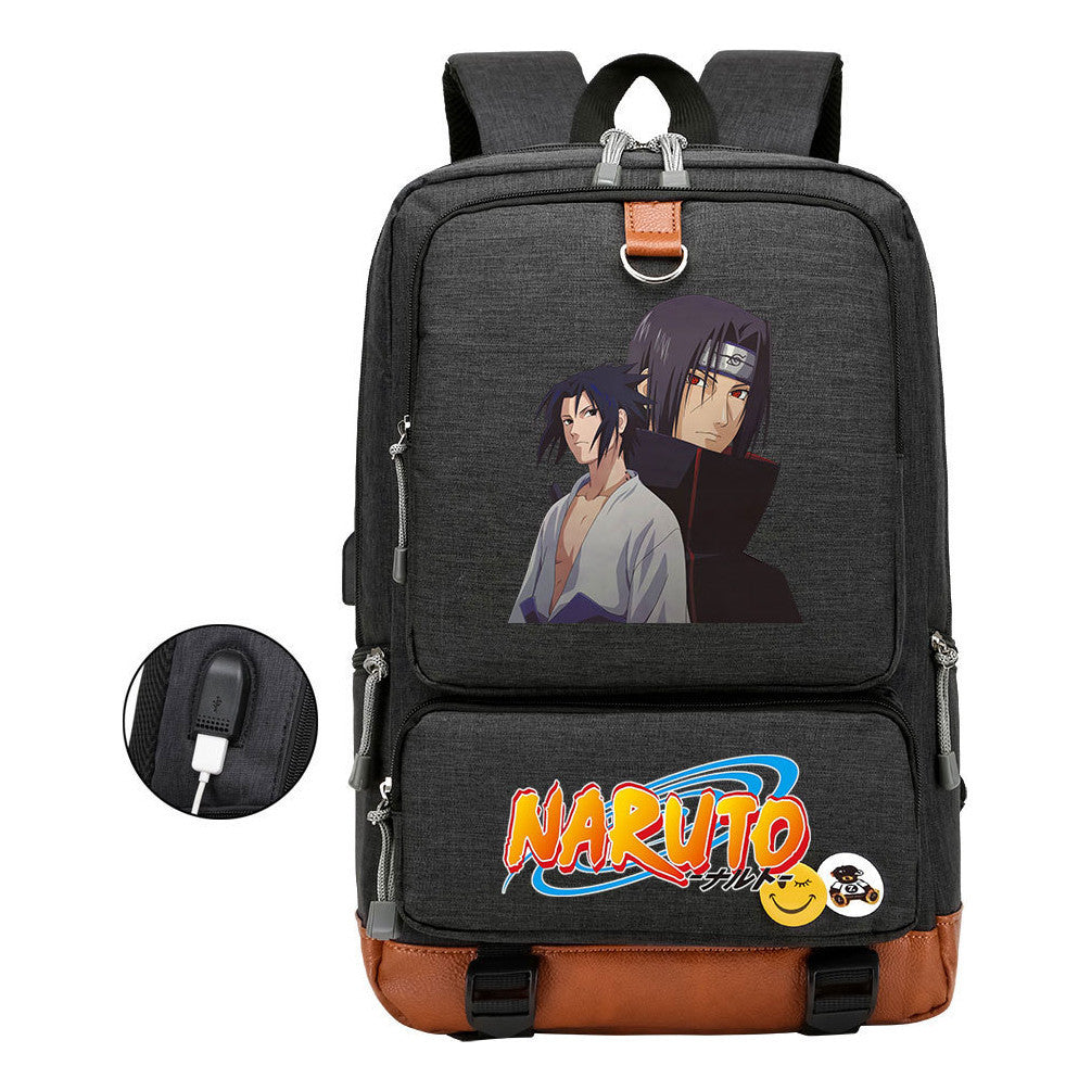 Naruto Print Usb Youth Student Backpack For Men And Women Leisure Travel Backpack