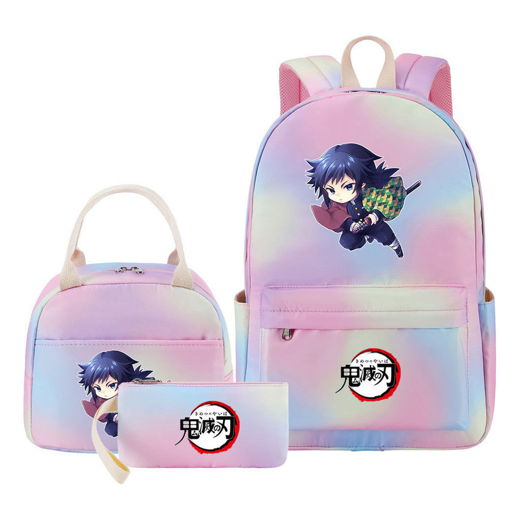Cartoon Fashion Student Girls School Bag Lunch Bag Three Piece Set Backpack Set