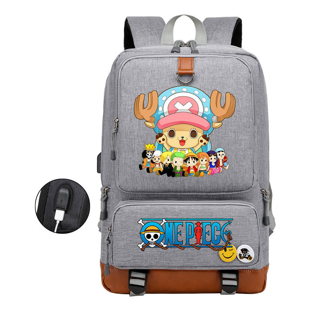 Cartoon One Piece Print Usb Youth Student Backpack For Leisure Travel Backpack