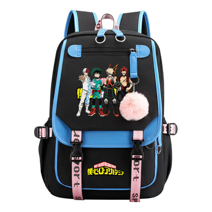 My Heroes Academy Usb Youth Student Backpack With Casual Woven Strap Flip Back Backpack