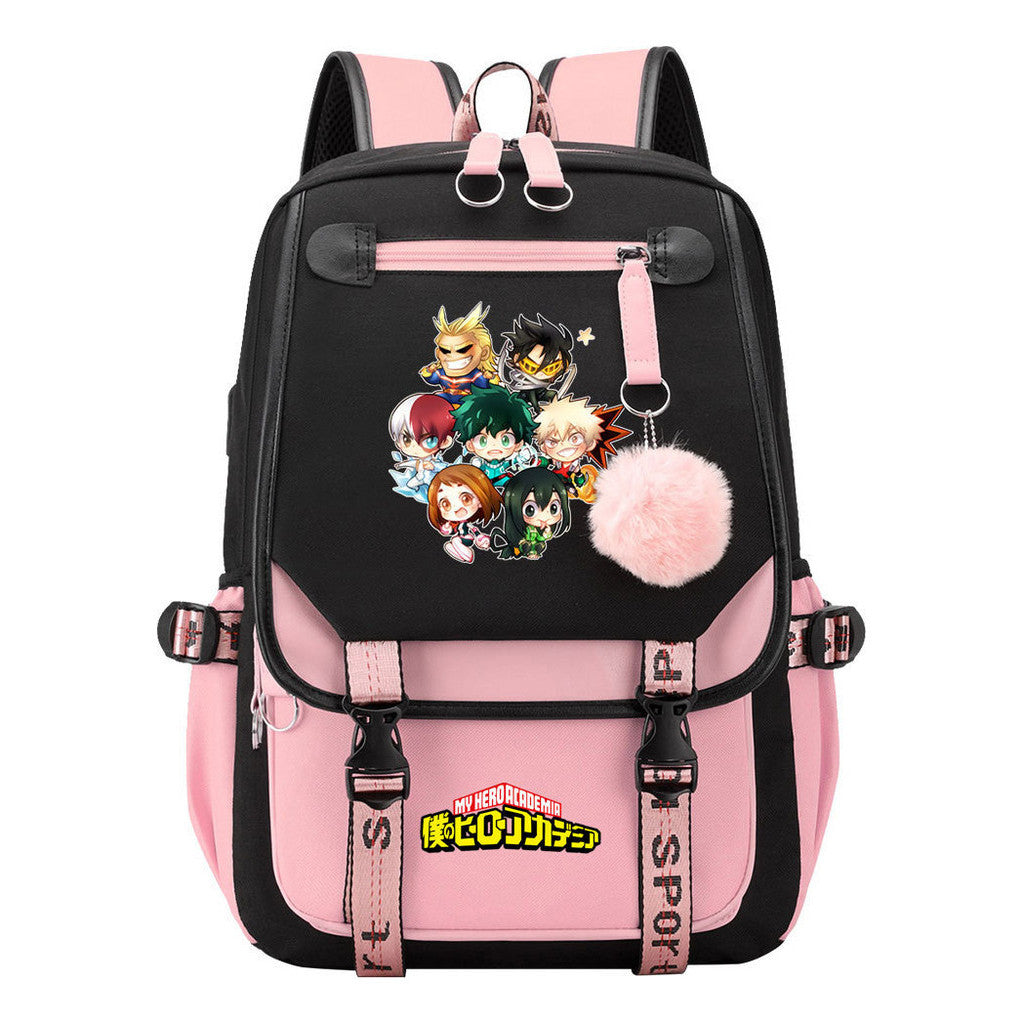 My Heroes Academy Usb Student Backpack For Boys And Girls, Casual Weaving Ribbon Flip Back Backpack