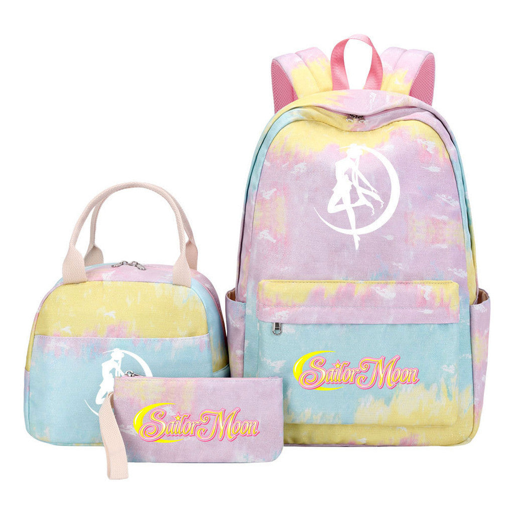 Beautiful Girl Warrior Student Schoolbag Lunch Bag Three Piece Set Backpack Cover