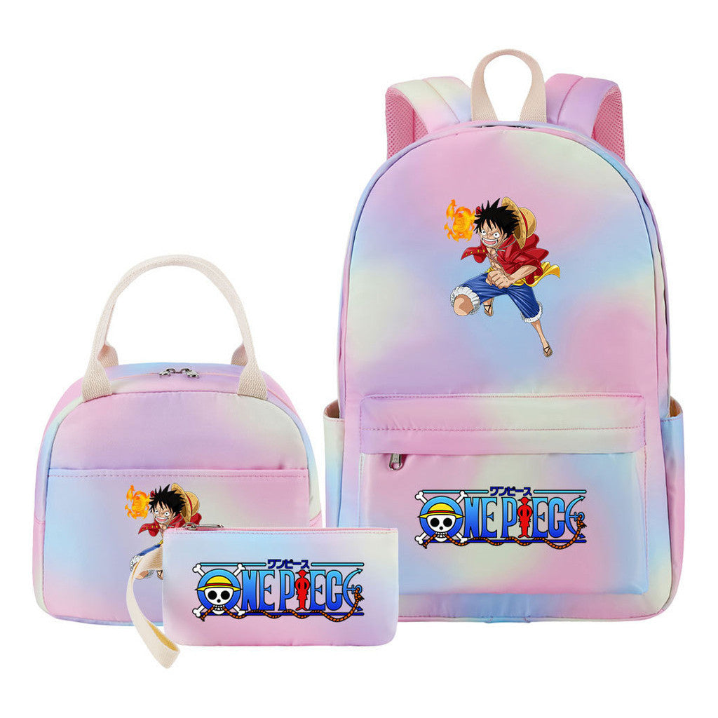 Cartoon Manga Pirate Wang Qing Student Girls School Bag Lunch Bag Three Piece Set Backpack Set